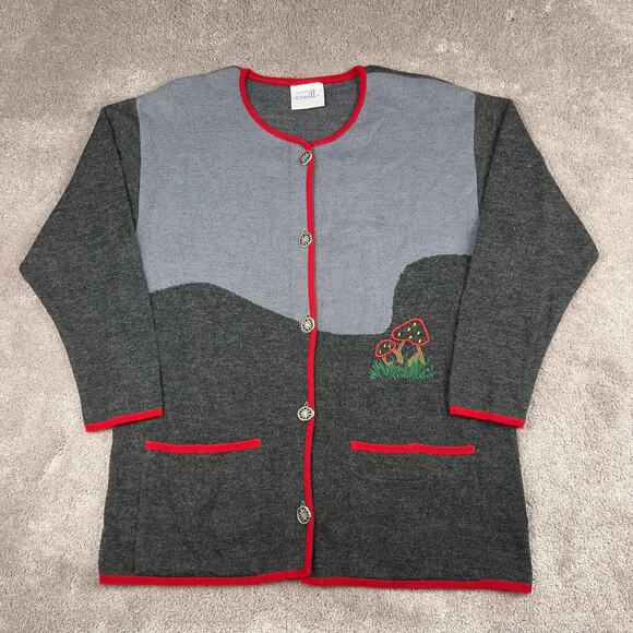 Vtg Creation Camilla Mushroom Cardigan Sweater XL EU 40 Grandma Core Embroidered - Picture 1 of 6